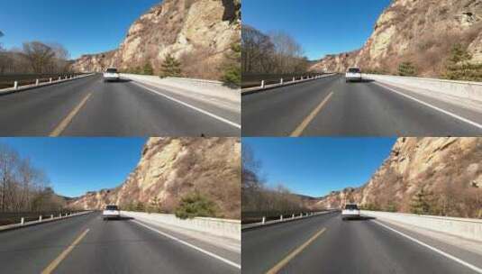 行车视角道路两侧绿化风景开车第一视角开车高清在线视频素材下载