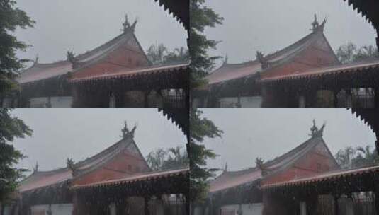 泉州开元寺屋檐燕尾脊雨景雨天宗教高清在线视频素材下载