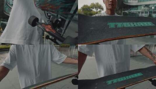 滑板少年将滑板在手中翻一圈高清在线视频素材下载