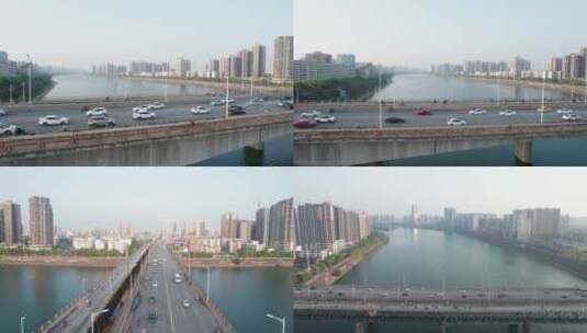 湖南省衡阳市湘江公铁大桥航拍4k高清在线视频素材下载