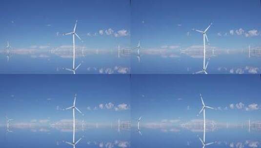 水面上的风力发电大风车延时高清在线视频素材下载