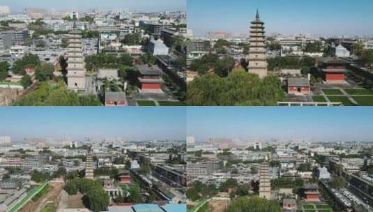 河北石家庄正定古城开元寺多镜头4K航拍高清在线视频素材下载