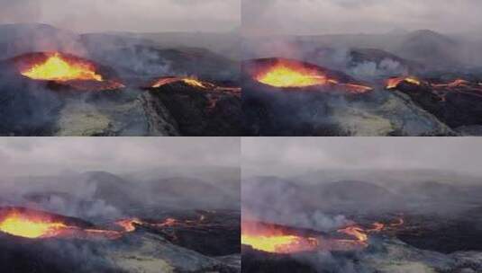 火山口岩浆喷发特写高清在线视频素材下载