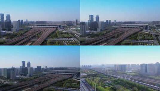 郑州高铁站 郑州交通 高铁04 鸟瞰 白天4K高清在线视频素材下载