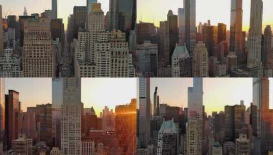 4K城市航拍纽约曼哈顿摩天大楼夜景日落晚霞高清在线视频素材下载