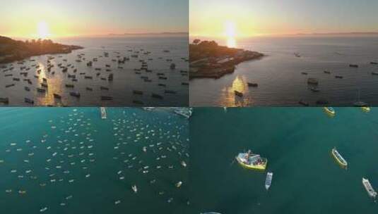 4K航拍海岸渔港码头渔船高清在线视频素材下载