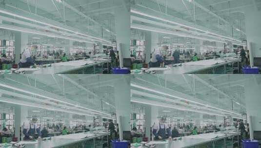 制衣厂工人裁剪缝制衣服高清在线视频素材下载