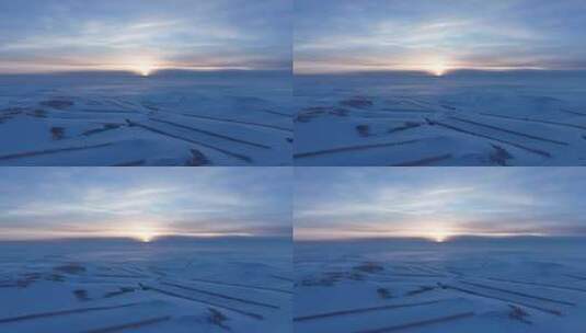 航拍4K东北雪域雪原日落高清在线视频素材下载