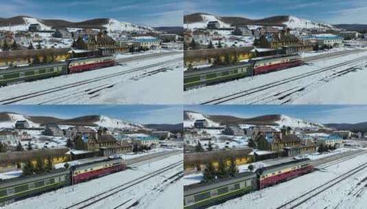 原创 内蒙古兴安盟阿尔山火车站航拍高清在线视频素材下载
