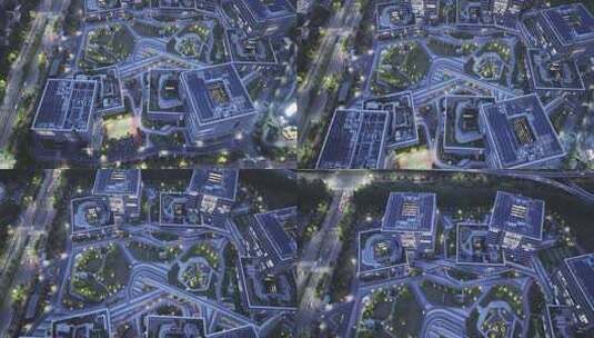 阿里中心杭州滨江园区晚上夜景俯瞰航拍高清在线视频素材下载