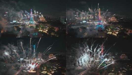 深圳世界之窗烟花表演航拍高清在线视频素材下载