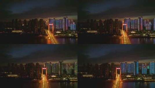 武汉夏日城市地标和天际线晚霞和夜景风光高清在线视频素材下载