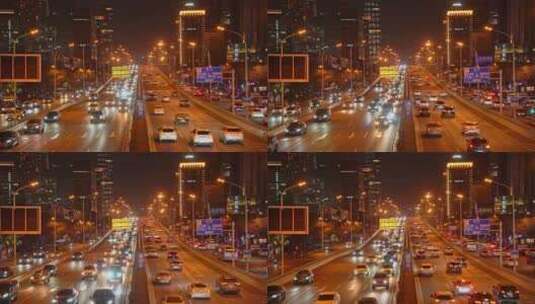 北京东三环国贸桥晚高峰车流城市夜景高清在线视频素材下载