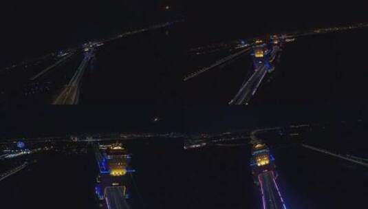 穿越机航拍扬州万福大桥夜景高清在线视频素材下载