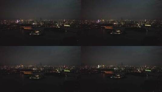 江苏南京玄武湖夜景灯光航拍高清在线视频素材下载