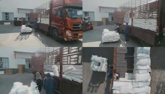 物流货运搬运工装卸货物白糖卸车高清在线视频素材下载