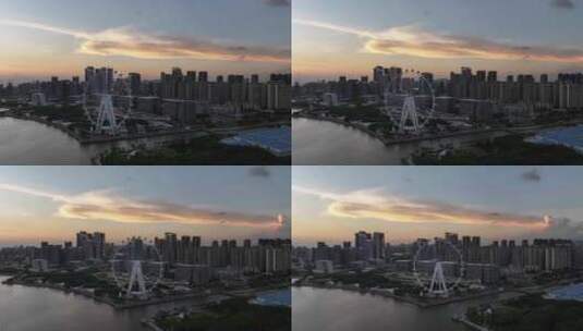 欢乐港湾黄昏夕阳航拍高清在线视频素材下载