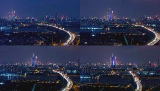 广州新光大桥夜景车流延时高清在线视频素材下载