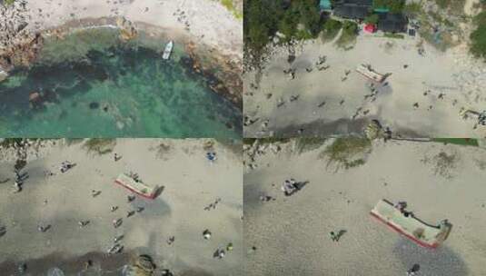 海滩双月湾黑排角礁石沙滩海岸海滩航拍惠州高清在线视频素材下载