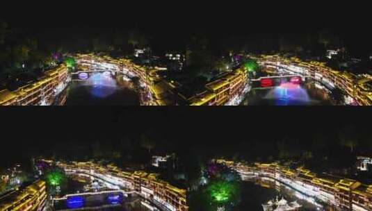航拍湖南湘西凤凰古城夜景高清在线视频素材下载