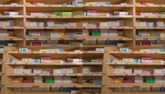 医院药房西药柜台陈列展示4k药品素材高清在线视频素材下载