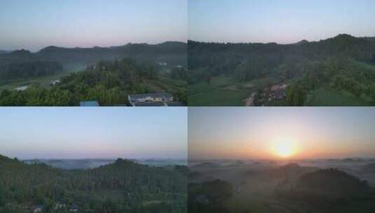航拍四川南充夕阳下的乡村风景高清在线视频素材下载