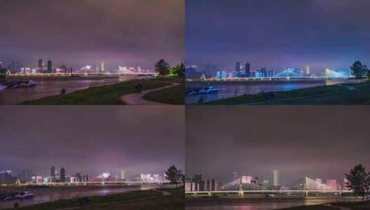 湖南长沙城市大景延时银盆岭大桥湘江夜景高清在线视频素材下载
