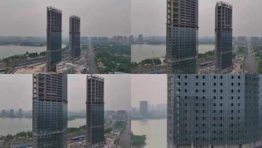 城市建筑建设中的大楼阴天高清在线视频素材下载