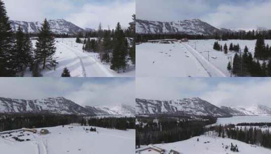 冬季喀纳斯河流晨雾雪山森林冰河观鱼台雪景高清在线视频素材下载