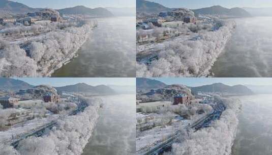 雾凇奇观冰雪旅游口播素材江面仙气飘飘公路高清在线视频素材下载