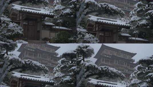 杭州径山寺中式古建筑寺庙雪景高清在线视频素材下载