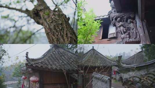 沧桑古建木雕屋檐特写高清在线视频素材下载