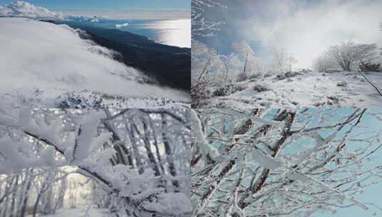 冬日雪景中的雾凇森林。高清在线视频素材下载