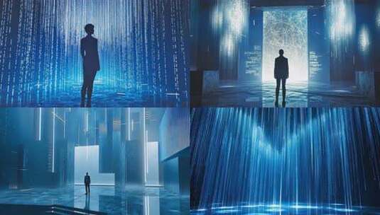 数字雨幕未来科技 沉浸体验光影交错虚拟现高清在线视频素材下载