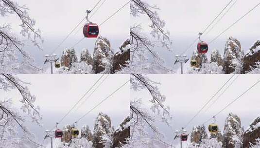 河南老君山雪后旅游索道缆车旅行高清在线视频素材下载