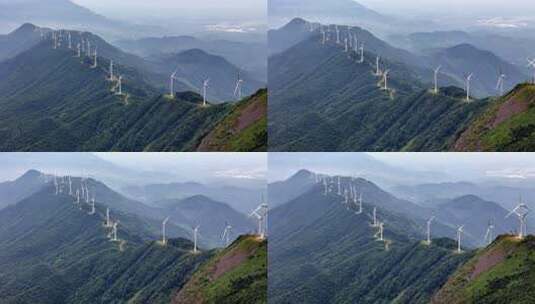 河源缺牙山山顶风车风力发电机自然风光高清在线视频素材下载