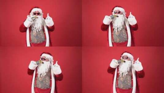 纹身的圣诞老人唱歌高清在线视频素材下载