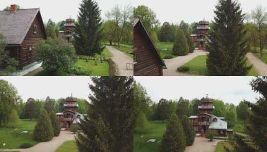 木质建筑及周围景观高清在线视频素材下载