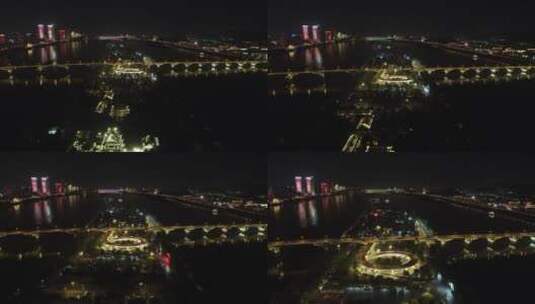 湖南长沙橘子洲大桥夜景航拍高清在线视频素材下载