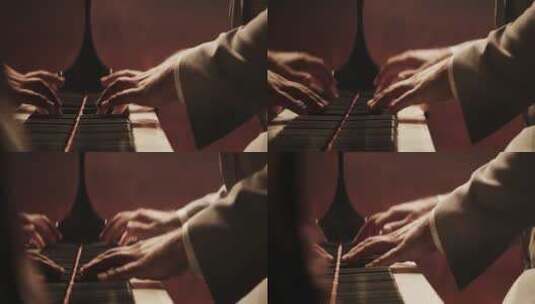弹钢琴的手部特写高清在线视频素材下载