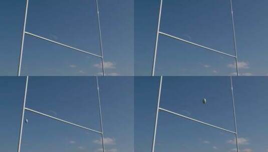 橄低角度拍摄榄球飞过榄球柱高清在线视频素材下载