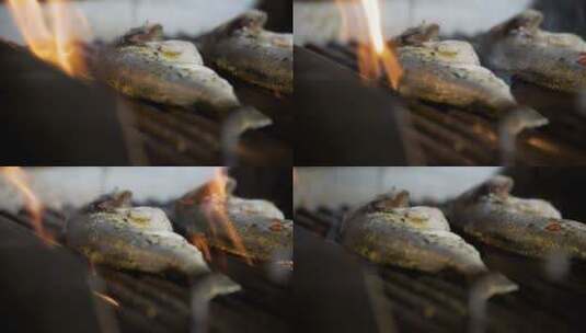 烤鱼特写镜头高清在线视频素材下载