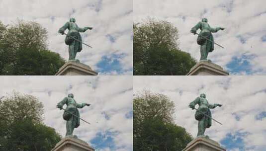 仰拍瑞典国王的雕像高清在线视频素材下载