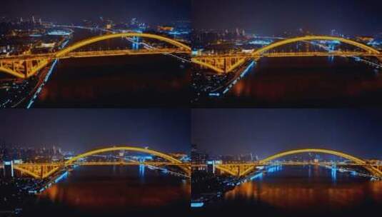 黄浦江卢浦大桥夜景航拍高清在线视频素材下载