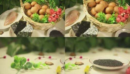 【镜头合集】制作补钙海苔鸡蛋的原材料高清在线视频素材下载