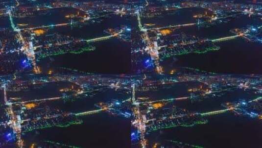 航拍鄂州城市夜景平流雾云海高清在线视频素材下载