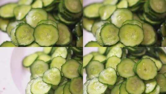 【镜头合集】用盐腌制黄瓜片去水分做咸菜高清在线视频素材下载