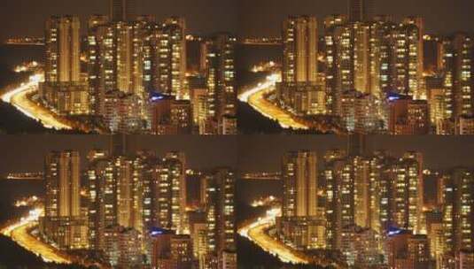 建筑物和城市灯光的时间流逝高清在线视频素材下载