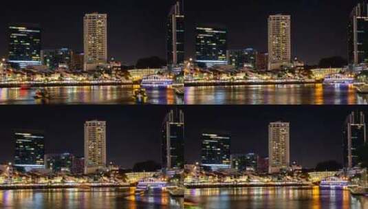 新加坡河在夜间时间流逝高清在线视频素材下载