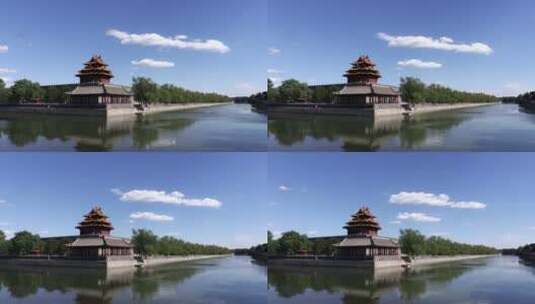 延时北京故宫角楼及护城河上空移动的云高清在线视频素材下载